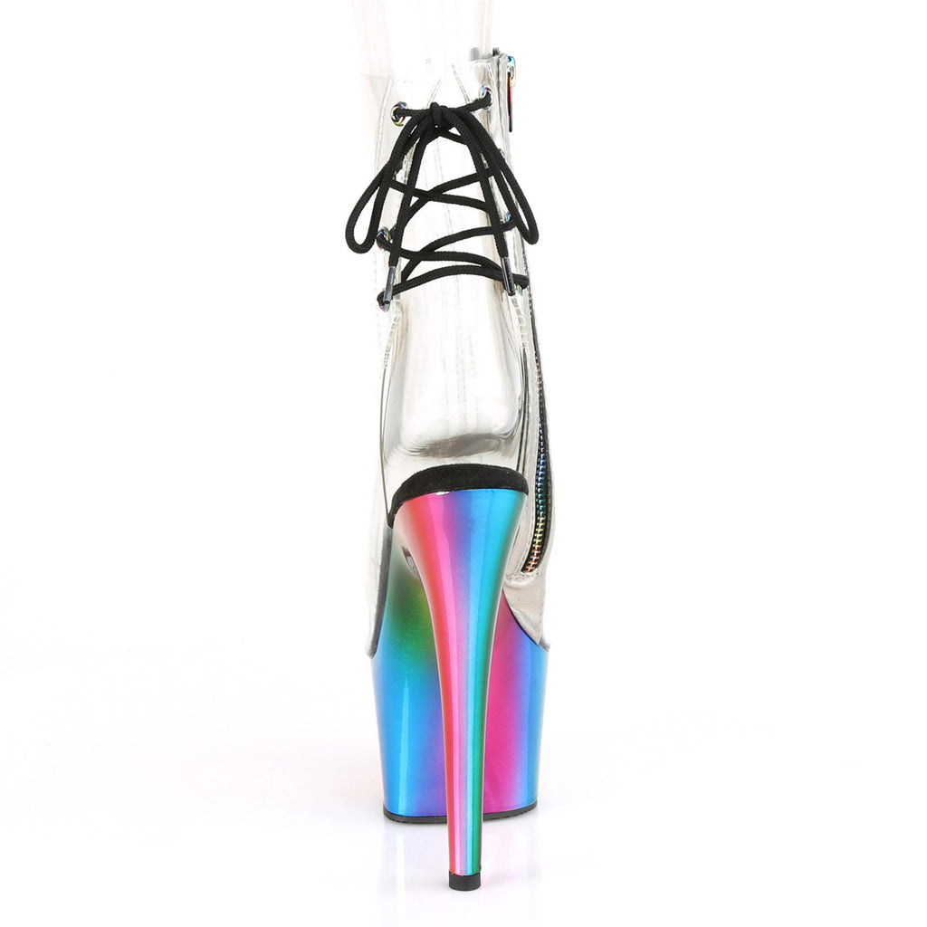 7" Heel, 2" Chromed PF Open Toe Ankle Boot, Side Zip Pleaser Pleaser ADORE/1018RC