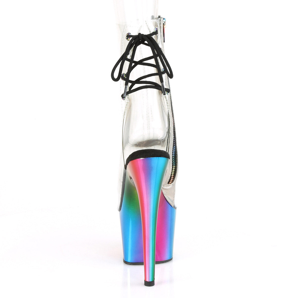7" Heel, 2" Chromed PF Open Toe Ankle Boot, Side Zip Pleaser Pleaser ADORE/1018RC