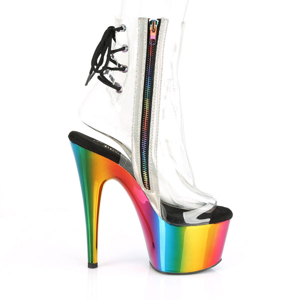 7" Heel, 2" Chromed PF Open Toe Ankle Boot, Side Zip Pleaser Pleaser ADORE/1018RC