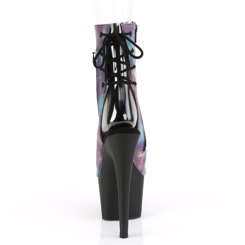 7" Heel, 2 3/4" PF Open Toe/Heel Ankle Boot, Side Zip Pleaser Pleaser ADORE/1018REFL