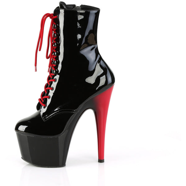 7" Heel, 2 3/4" Pf Two Tone Lace-Up Ankle Boot, Side Zip Pleaser  ADO1020/B/B-R