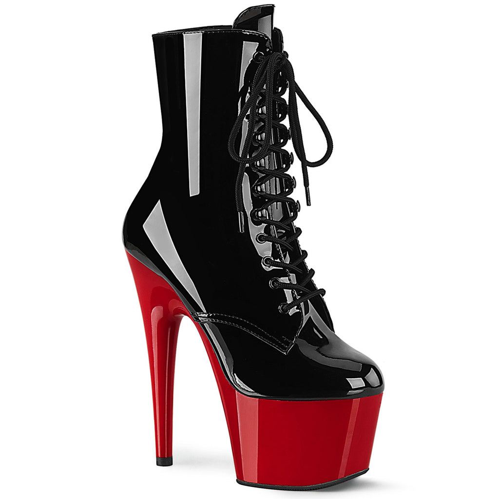 7" Heel, 2 3/4" PF Two Tone Lace-Up Ankle Boot, Side Zip Pleaser Pleaser ADORE/1020