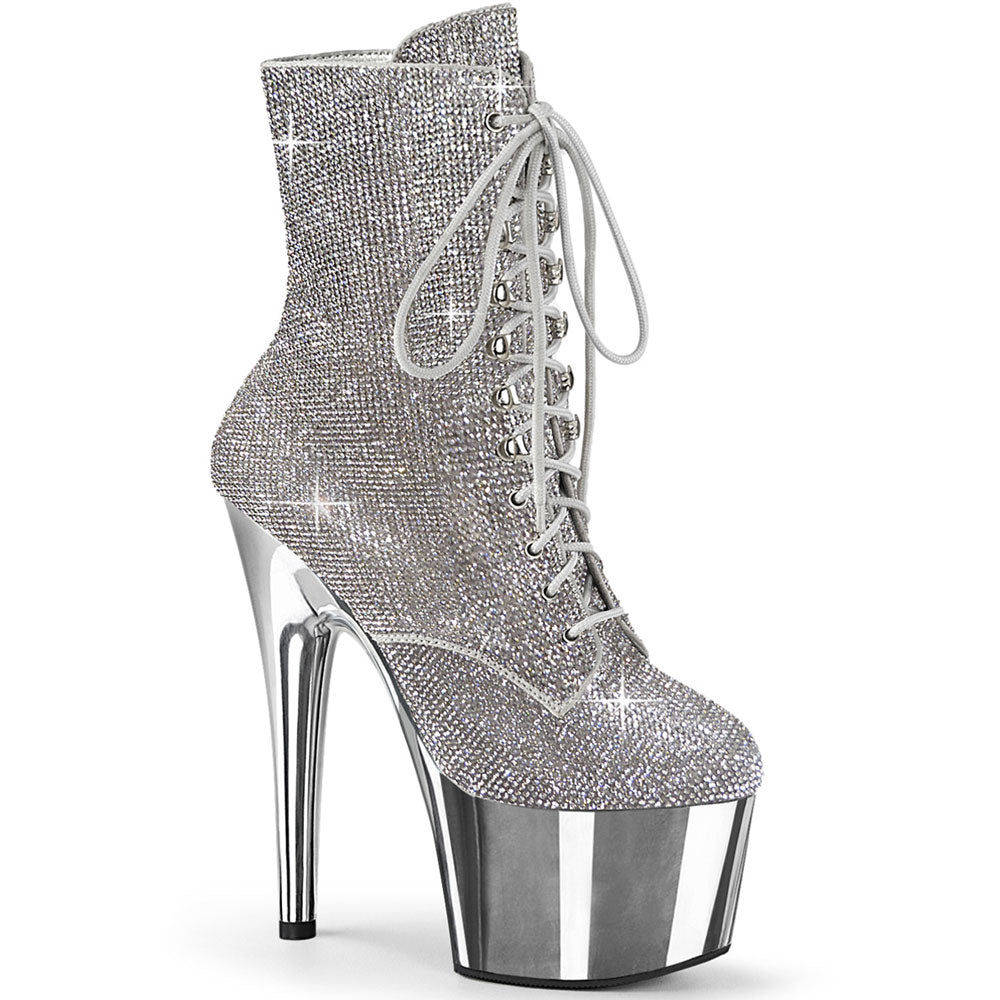 7" Heel , 2" Pf Rs Embellished Ankle Boot, Side Zip Pleaser Pleaser ADORE/1020CHRS
