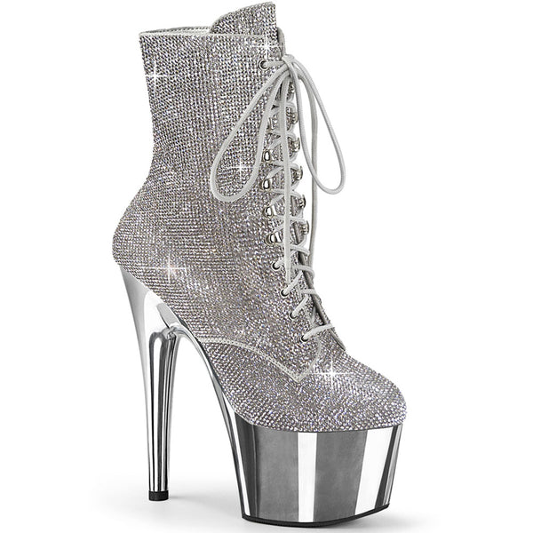 7" Heel , 2" Pf Rs Embellished Ankle Boot, Side Zip Pleaser Pleaser ADORE/1020CHRS