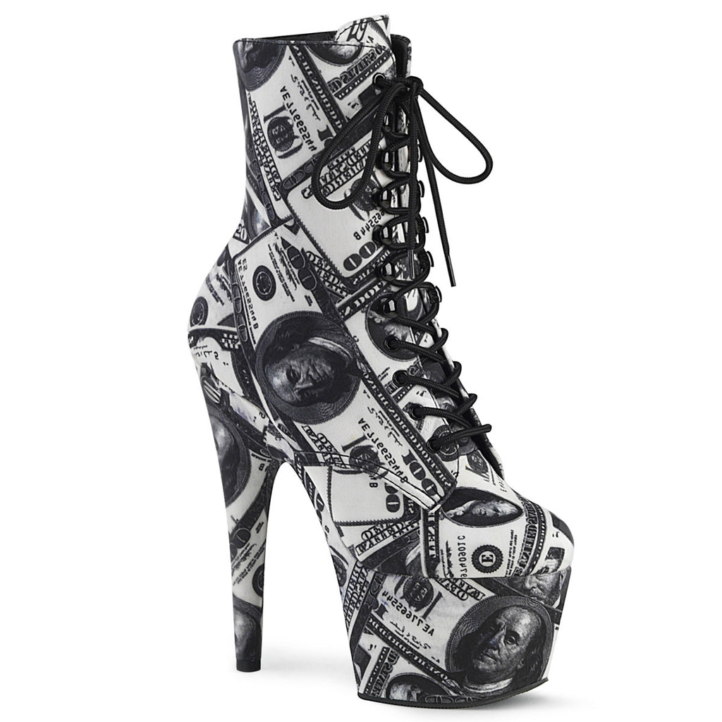 7" Heel, 2 3/4" Pf Lace-up Front Ankle Boot, Side Zip Pleaser Pleaser ADO1020DP/W/BFA/M