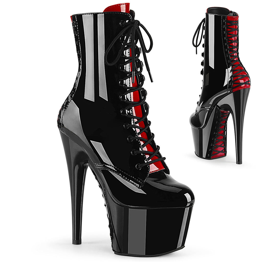 7" Heel, 2 3/4" PF Two Tone Lace-up Ankle Boot, Side Zip Pleaser Pleaser ADORE/1020FH