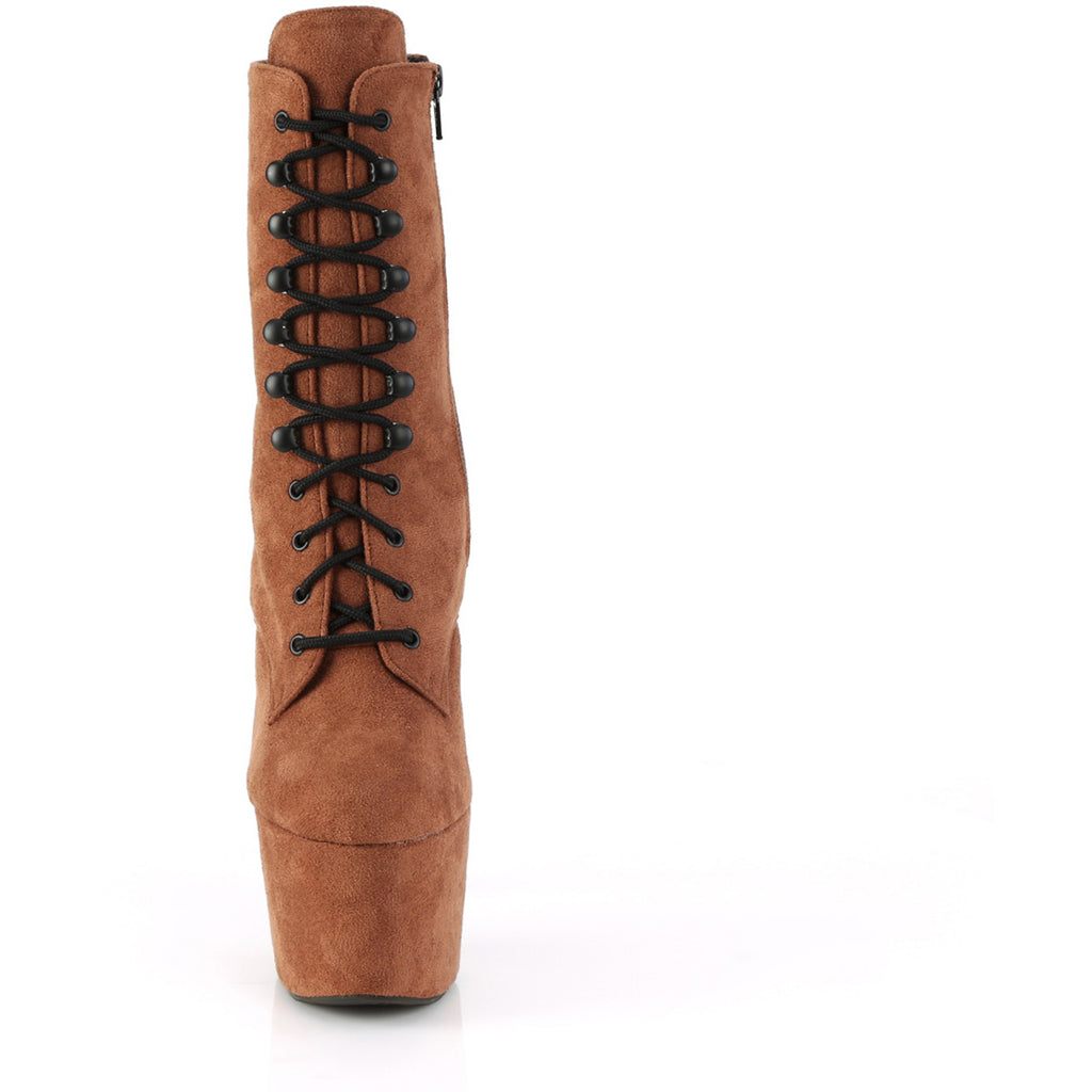7" Heel, 2 3/4" Pf Lace-Up Ankle Boot, Side Zip Pleaser  ADO1020FS/CAMLFS/M