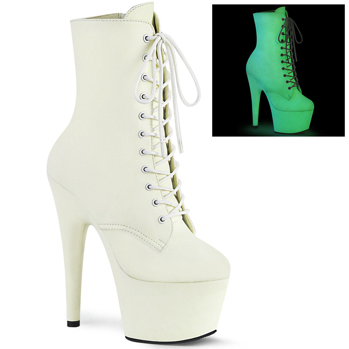 7" Heel, 2 3/4" Pf Lace-up Front Ankle Boot, Side Zip Pleaser Pleaser ADORE/1020GD Main image