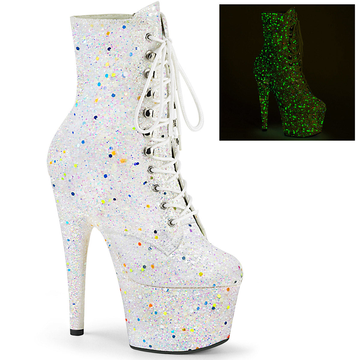 7" Heel, 2 3/4" Pf Lace-up Front Ankle Boot, Side Zip Pleaser Pleaser ADORE/1020GDLG