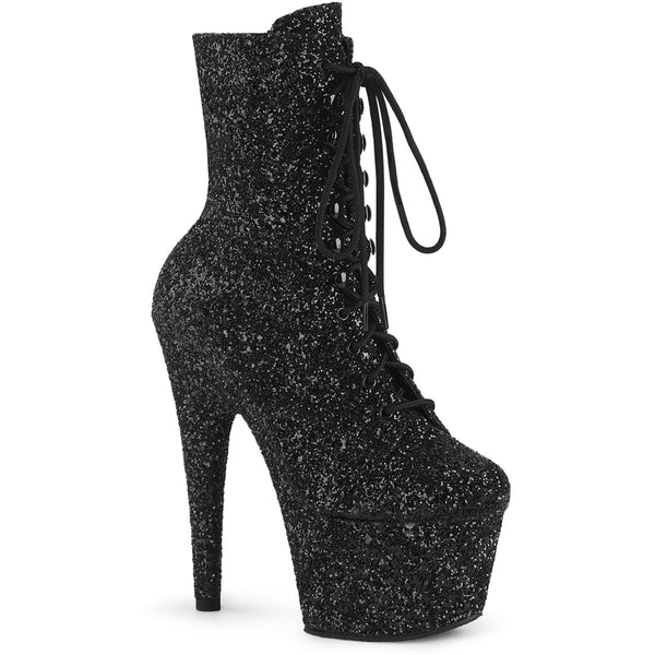 7" Heel, 2 3/4" Pf Lace-Up Glitter Ankle Boot, Side Zip Pleaser  ADORE/1020GWR