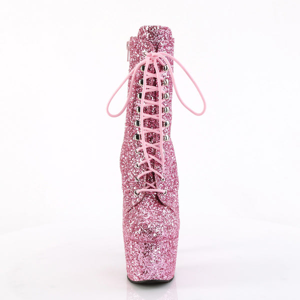 7" Heel, 2 3/4" Pf Lace-Up Glitter Ankle Boot, Side Zip Pleaser  ADORE/1020GWR