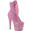 7" Heel, 2 3/4" Pf Lace-Up Glitter Ankle Boot, Side Zip Pleaser  ADORE/1020GWR