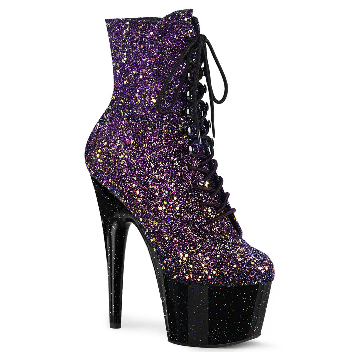 7" Heel, 2 3/4" Pf Lace-up Front Ankle Boot, Side Zip Pleaser Pleaser ADORE/1020OMBG Main image