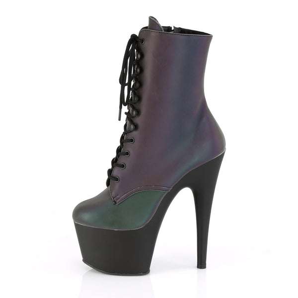 7" Heel, 2 3/4" PF Lace-Up Ankle Boot, Side Zip Pleaser Pleaser ADORE/1020REFL
