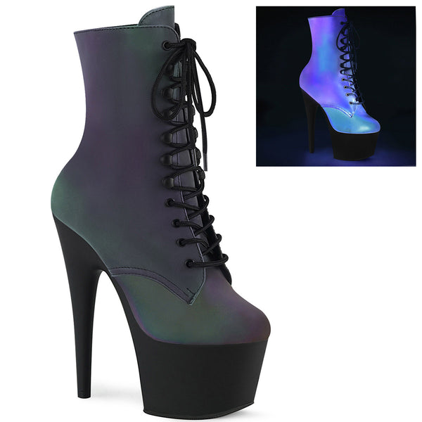 7" Heel, 2 3/4" PF Lace-Up Ankle Boot, Side Zip Pleaser Pleaser ADORE/1020REFL