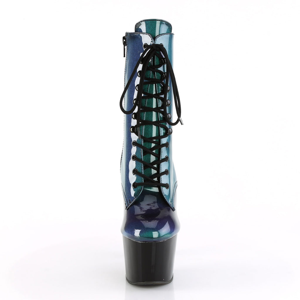 7" Heel, 2 3/4" PF Lace-Up Ankle Boot, Side Zip Pleaser Pleaser ADORE/1020SHG