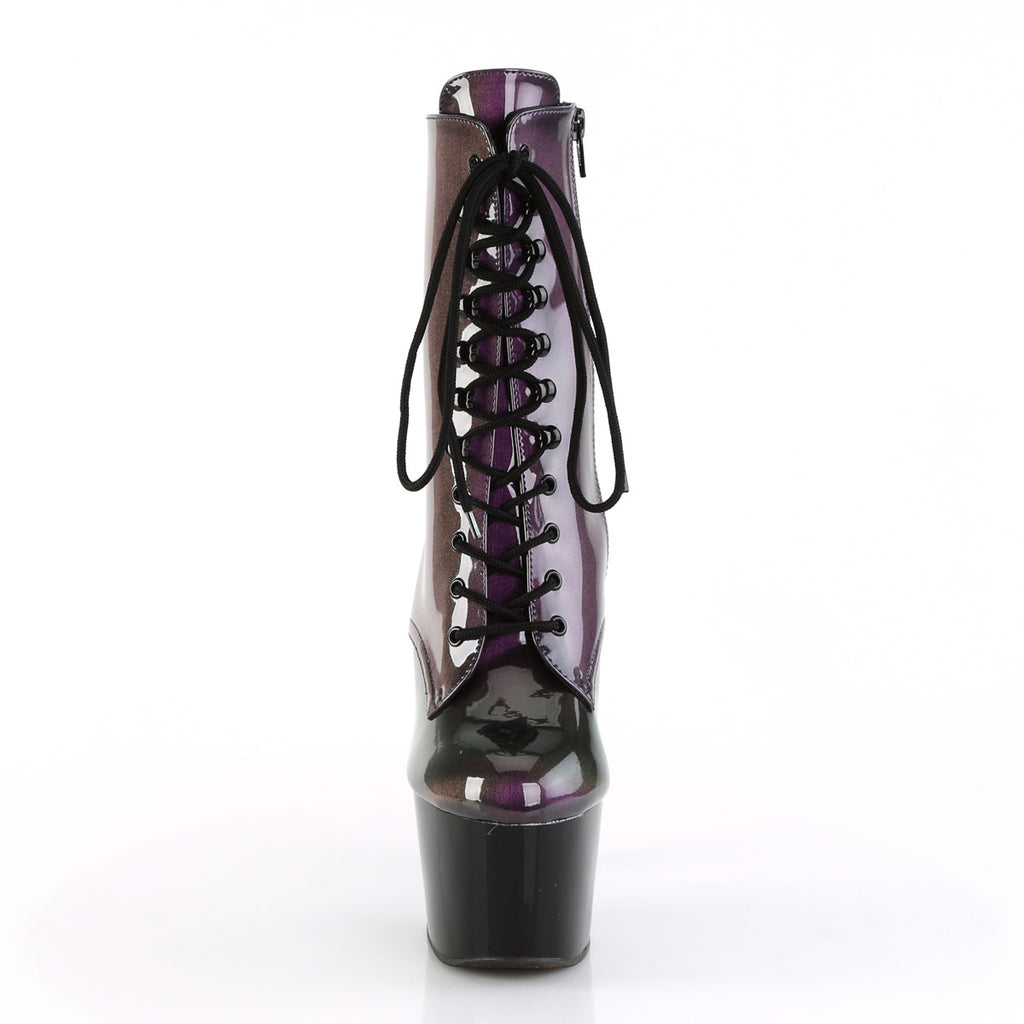7" Heel, 2 3/4" Pf Lace-Up Ankle Boot, Side Zip Pleaser Pleaser ADORE/1020SHG