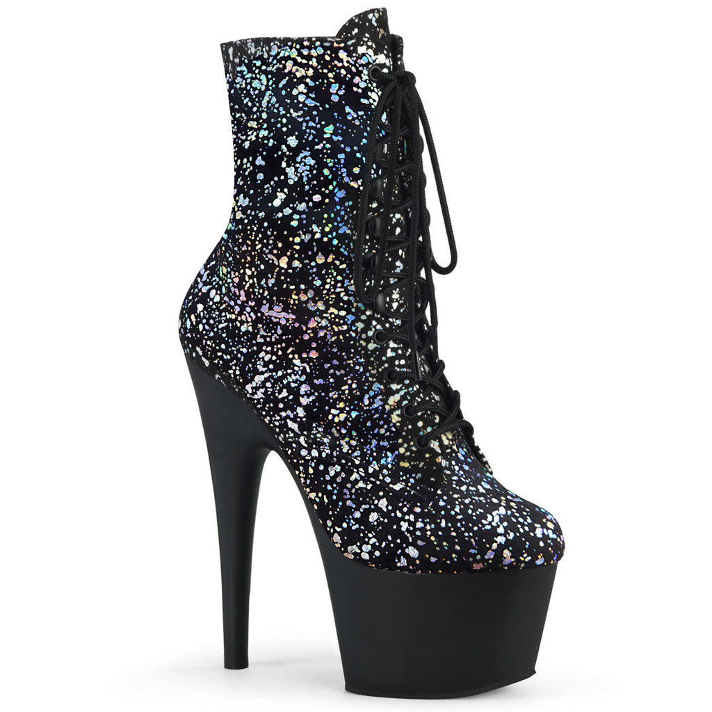 7" Heel, 2 3/4" Pf Lace-up Front Ankle Boot, Side Zip Pleaser Pleaser ADORE/1020SPLAT