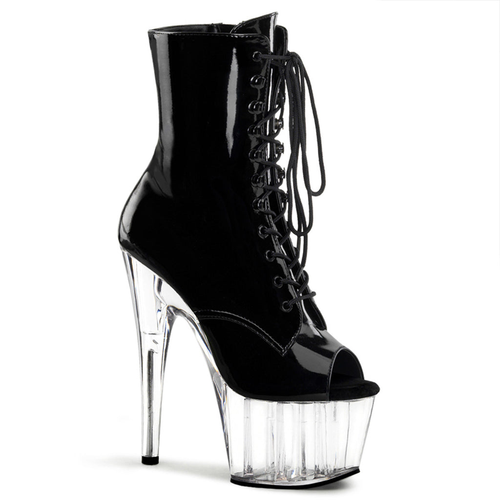 7" Heel, 2" PF Peep Toe Lace-Up Ankle Boot, Side Zip Pleaser Pleaser ADORE/1021