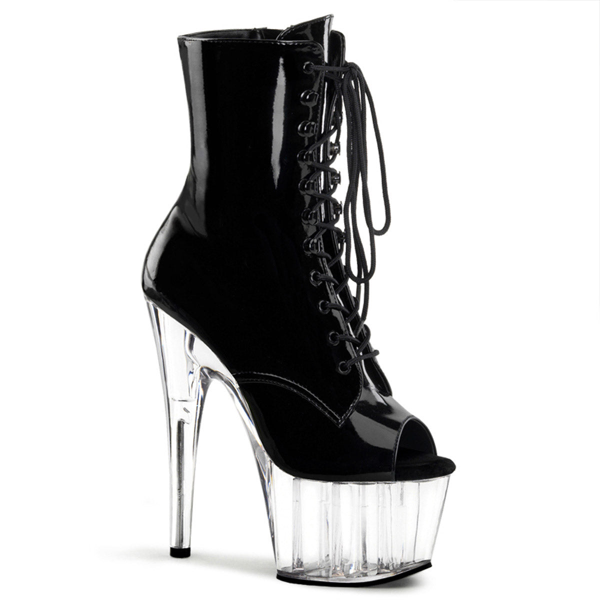 7" Heel, 2" PF Peep Toe Lace-Up Ankle Boot, Side Zip Pleaser Pleaser ADORE/1021