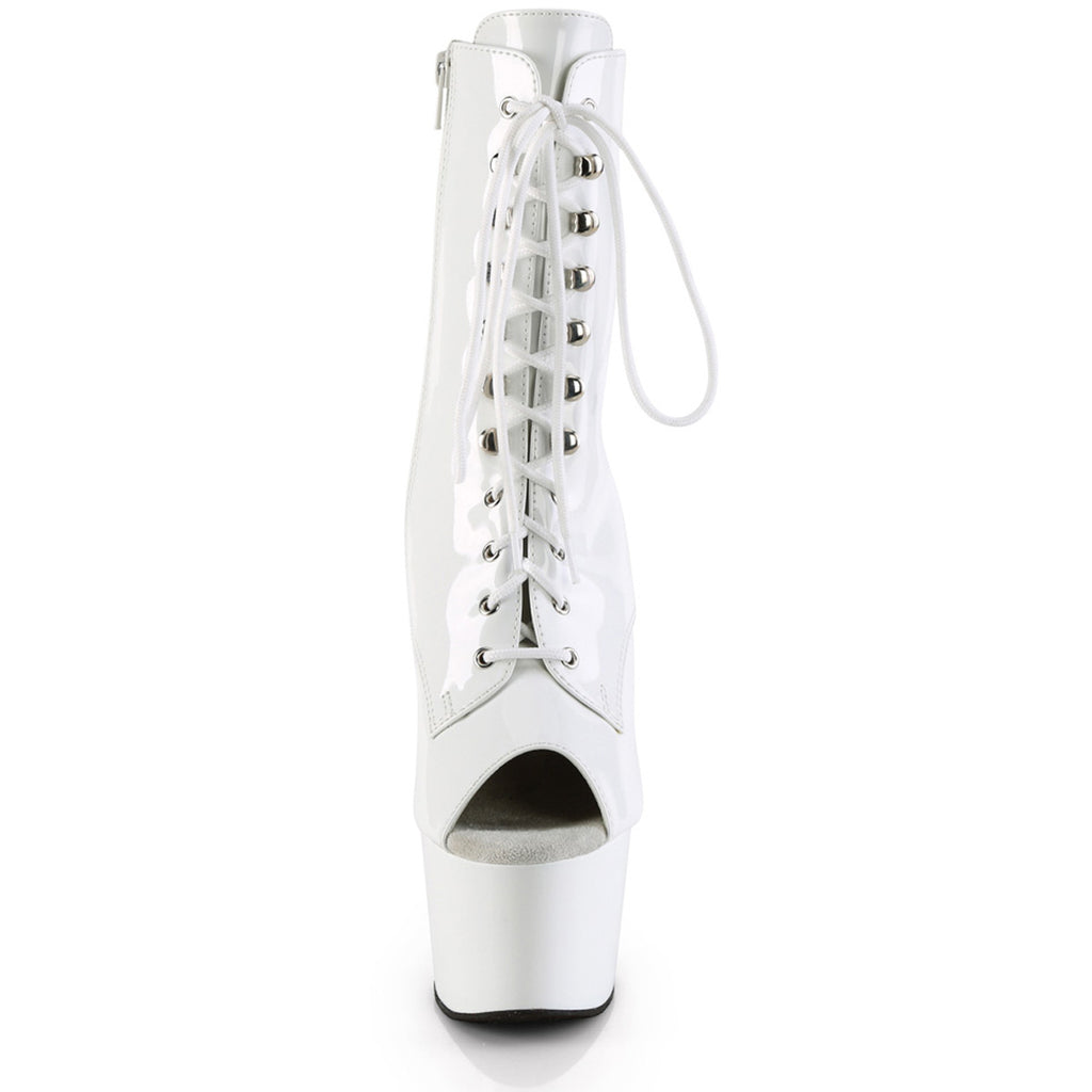 7" Heel, 2 3/4" Pf Peep Toe Lace-Up Ankle Boot, Side Zip Pleaser Pleaser ADORE/1021
