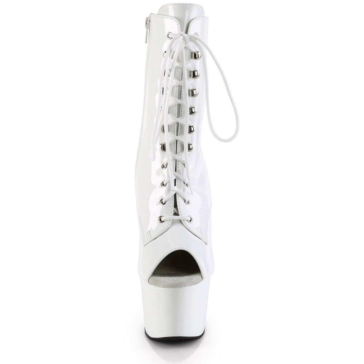 7" Heel, 2 3/4" Pf Peep Toe Lace-Up Ankle Boot, Side Zip Pleaser Pleaser ADORE/1021