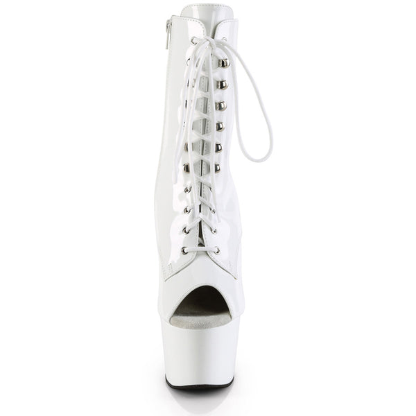 7" Heel, 2 3/4" Pf Peep Toe Lace-Up Ankle Boot, Side Zip Pleaser Pleaser ADORE/1021