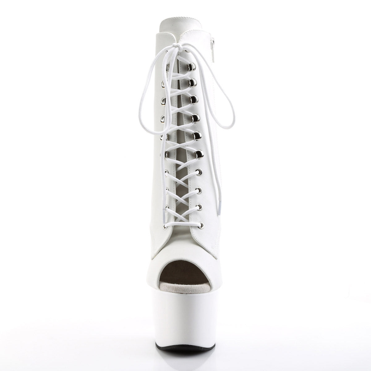 7" Heel, 2" PF Peep Toe Lace-Up Ankle Boot, Side Zip Pleaser Pleaser ADORE/1021