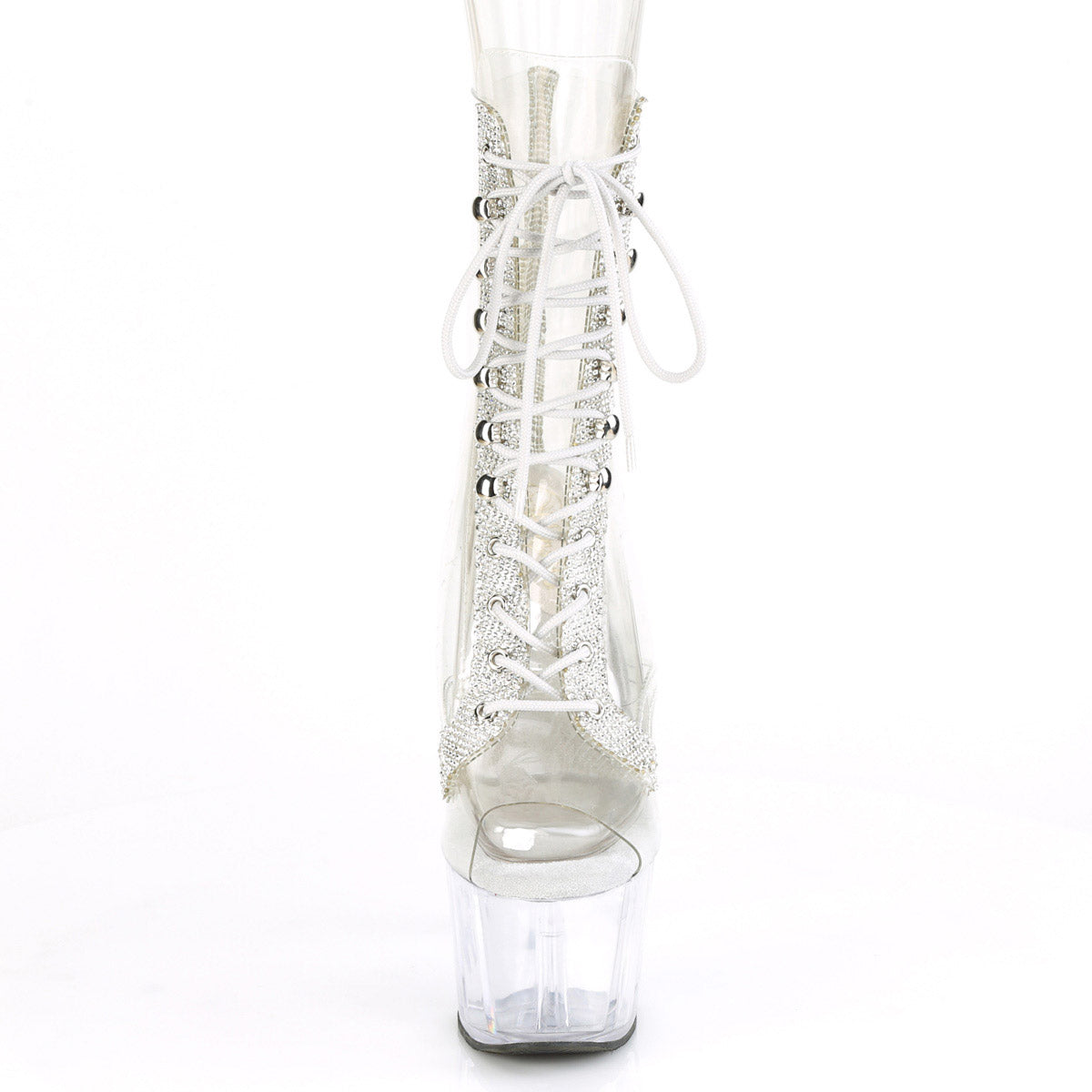 Pleaser Adore 7" Heel 2 3/4" Platform Peep Toe Lace-Up Ankle Boots with Rhinestones Secondary image