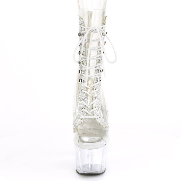 7" Heel, 2" PF Peep Toe Lace-Up Front Ankle Boot w/RS Pleaser Pleaser ADORE/1021C/2