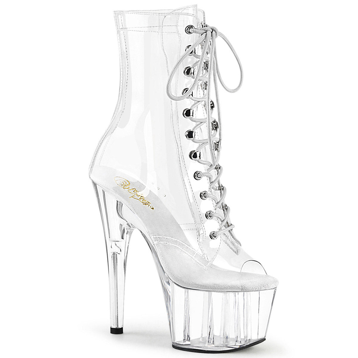 7"  Heel, 2" PF Peep Toe Lace-Up Front Ankle Boot Pleaser Pleaser ADORE/1021C