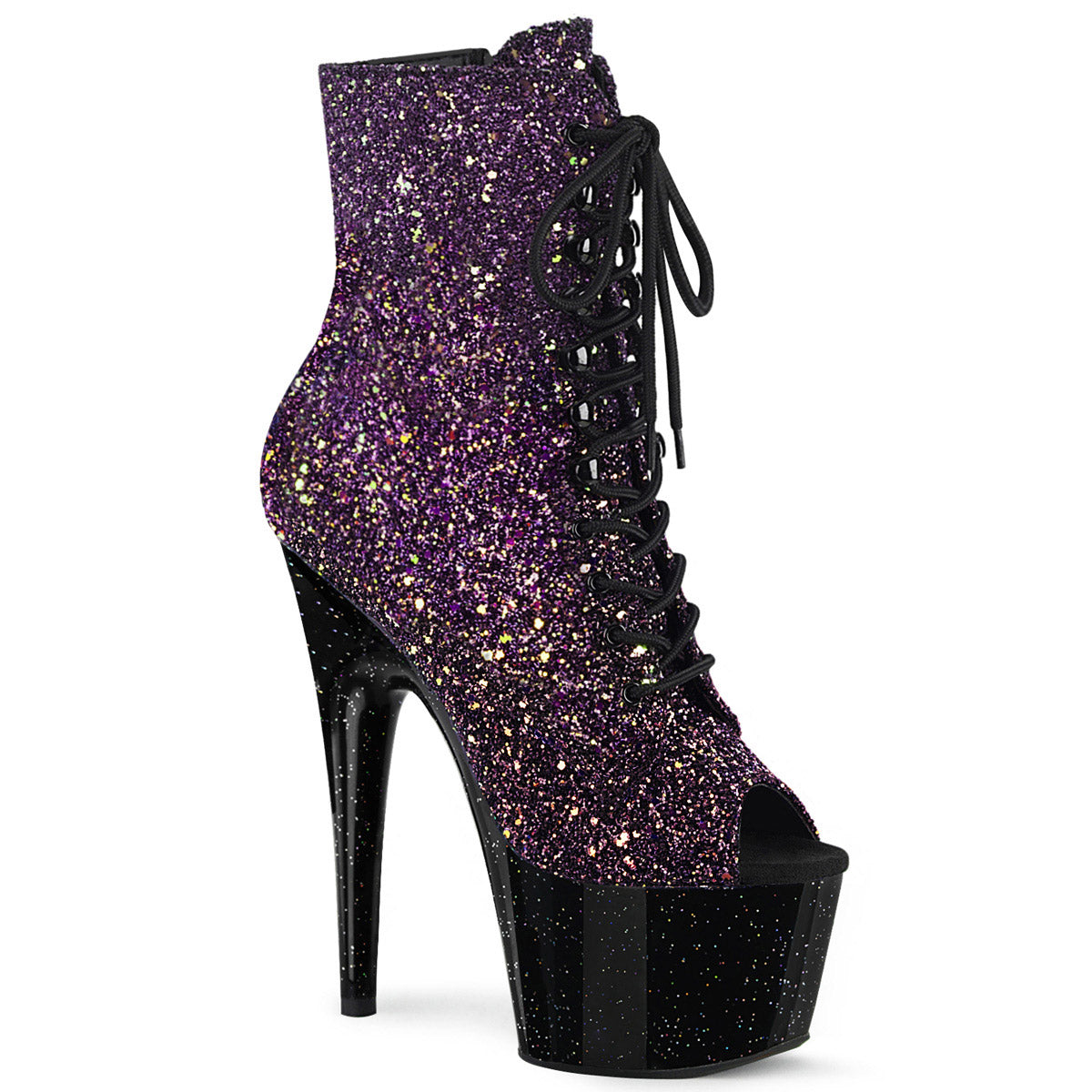 7" Heel, 2 3/4" Pf Peep Toe Lace-up Ankle Boot, Side Zip Pleaser Pleaser ADORE/1021OMBG