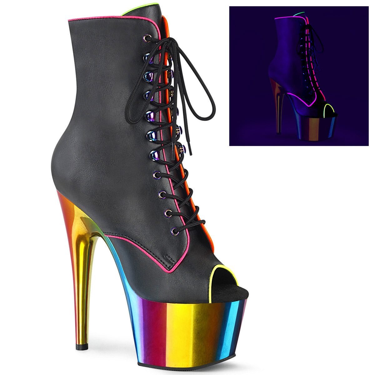 7" Heel, 2" PF Peep Toe Lace-Up Ankle Boot, Side Zip Pleaser Pleaser ADORE/1021RC/02 Main image