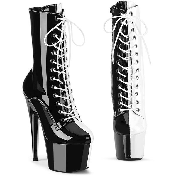 7" Heel, 2 3/4" Pf Two Tone Lace-Up Ankle Boot, Side Zip Pleaser Pleaser ADORE/1040TT