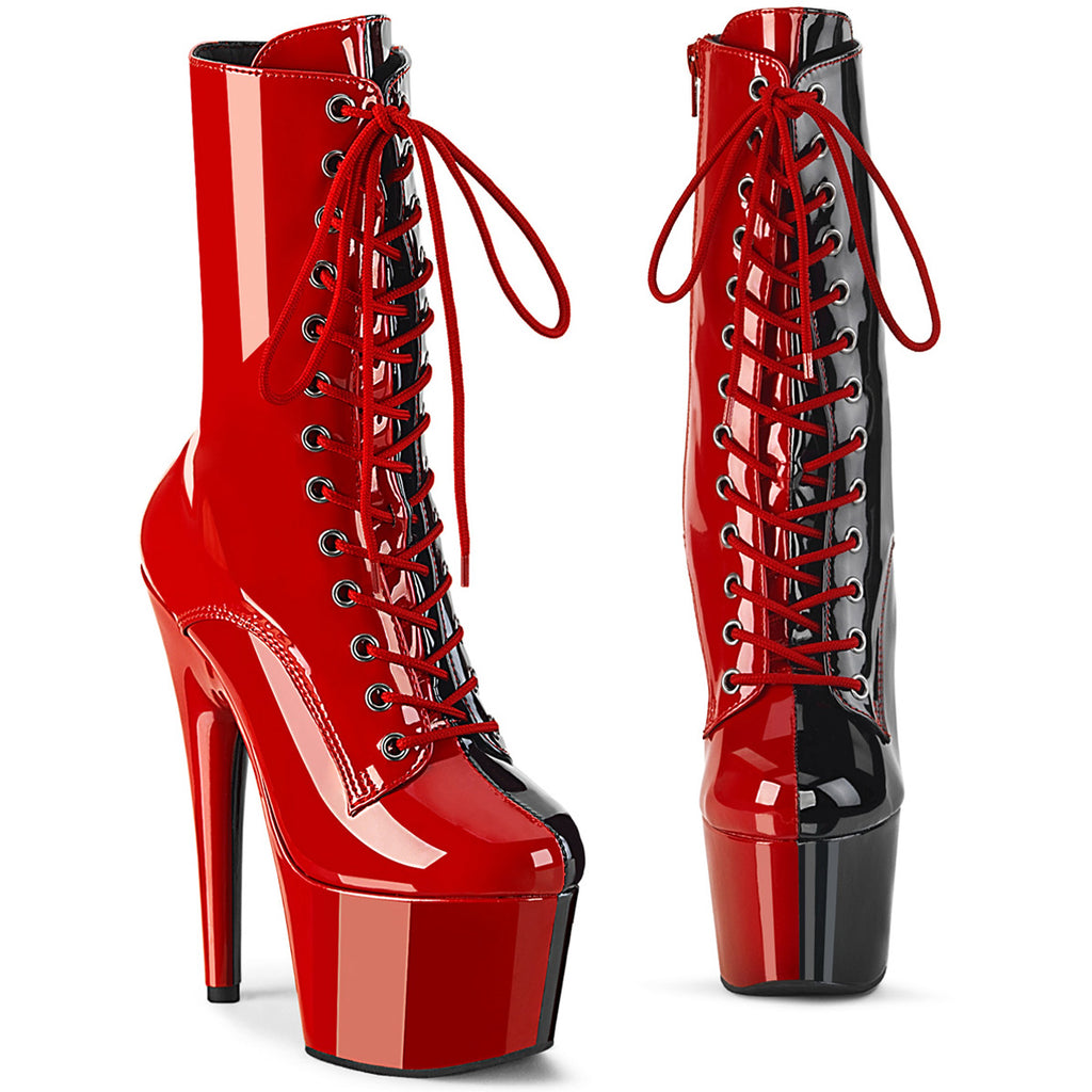 7" Heel, 2 3/4" Pf Two Tone Lace-Up Ankle Boot, Side Zip Pleaser Pleaser ADORE/1040TT