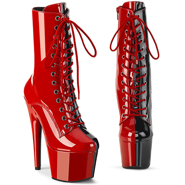 7" Heel, 2 3/4" Pf Two Tone Lace-Up Ankle Boot, Side Zip Pleaser Pleaser ADORE/1040TT