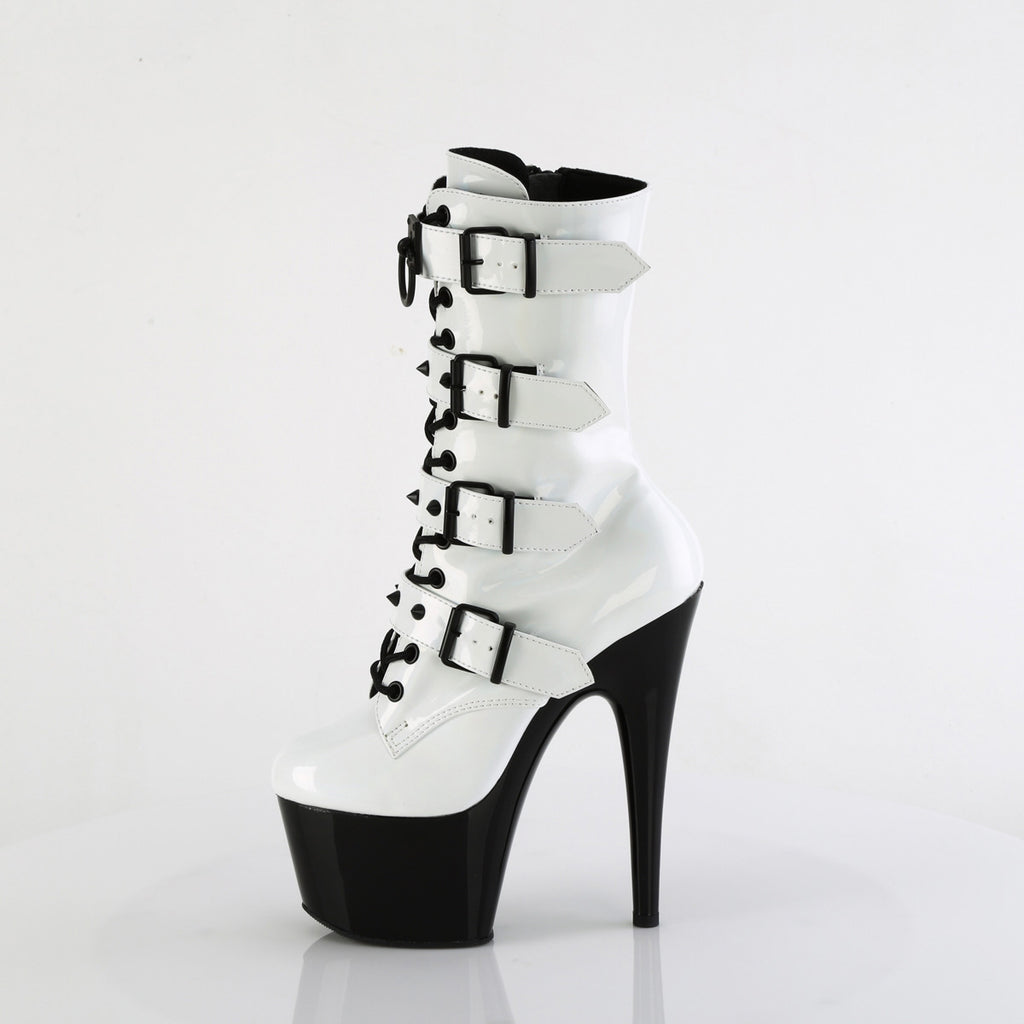 7" Heel, 2 3/4" Pf Two Tone Lace-Up Ankle Boot, Side Zip Pleaser Pleaser ADORE/1046TT