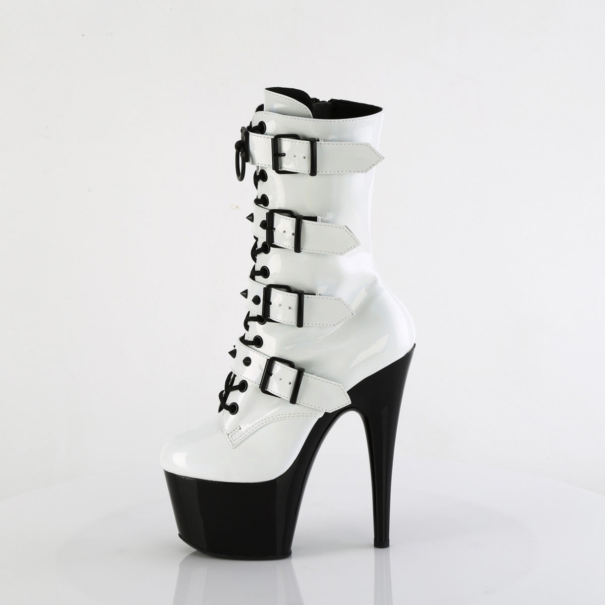 7" Heel, 2 3/4" Pf Two Tone Lace-Up Ankle Boot, Side Zip Pleaser Pleaser ADORE/1046TT