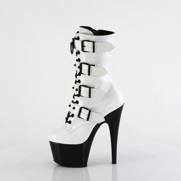 7" Heel, 2 3/4" Pf Two Tone Lace-Up Ankle Boot, Side Zip Pleaser Pleaser ADORE/1046TT