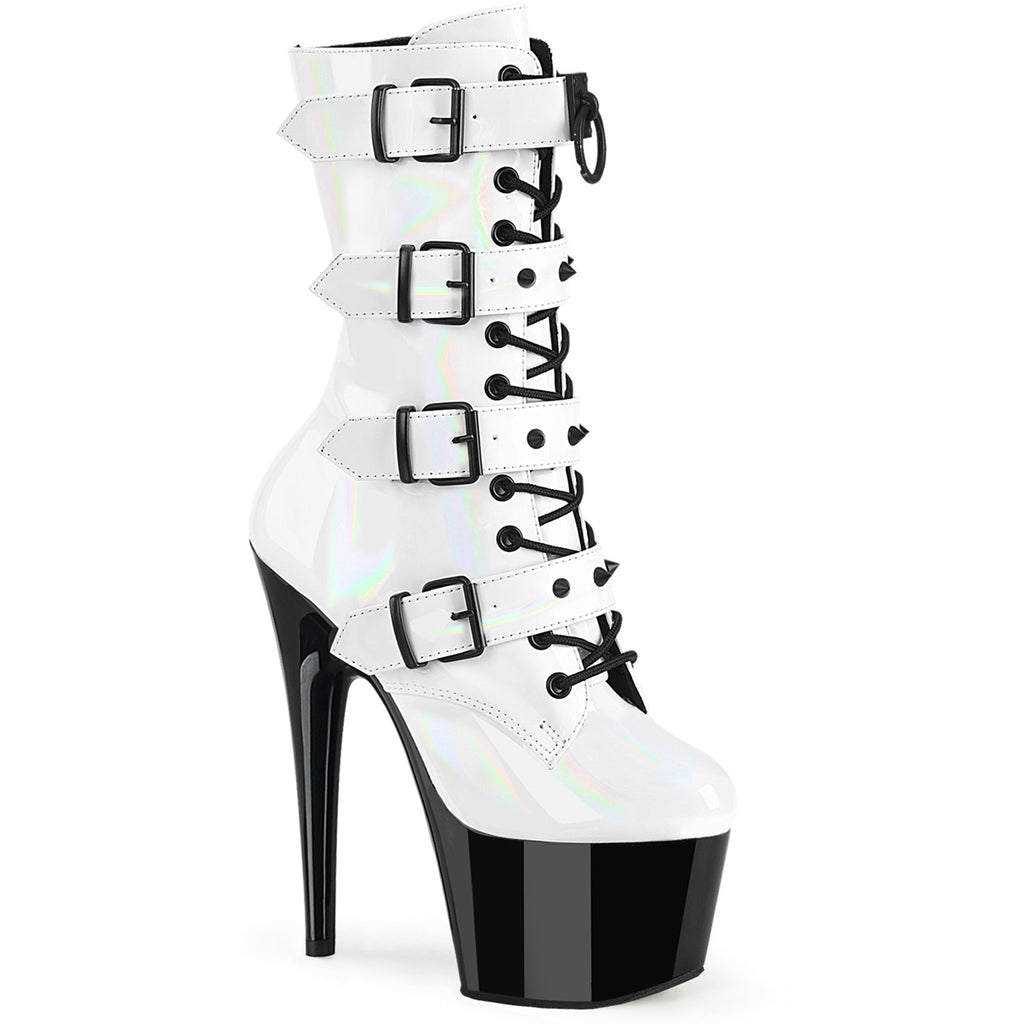 7" Heel, 2 3/4" Pf Two Tone Lace-Up Ankle Boot, Side Zip Pleaser Pleaser ADORE/1046TT