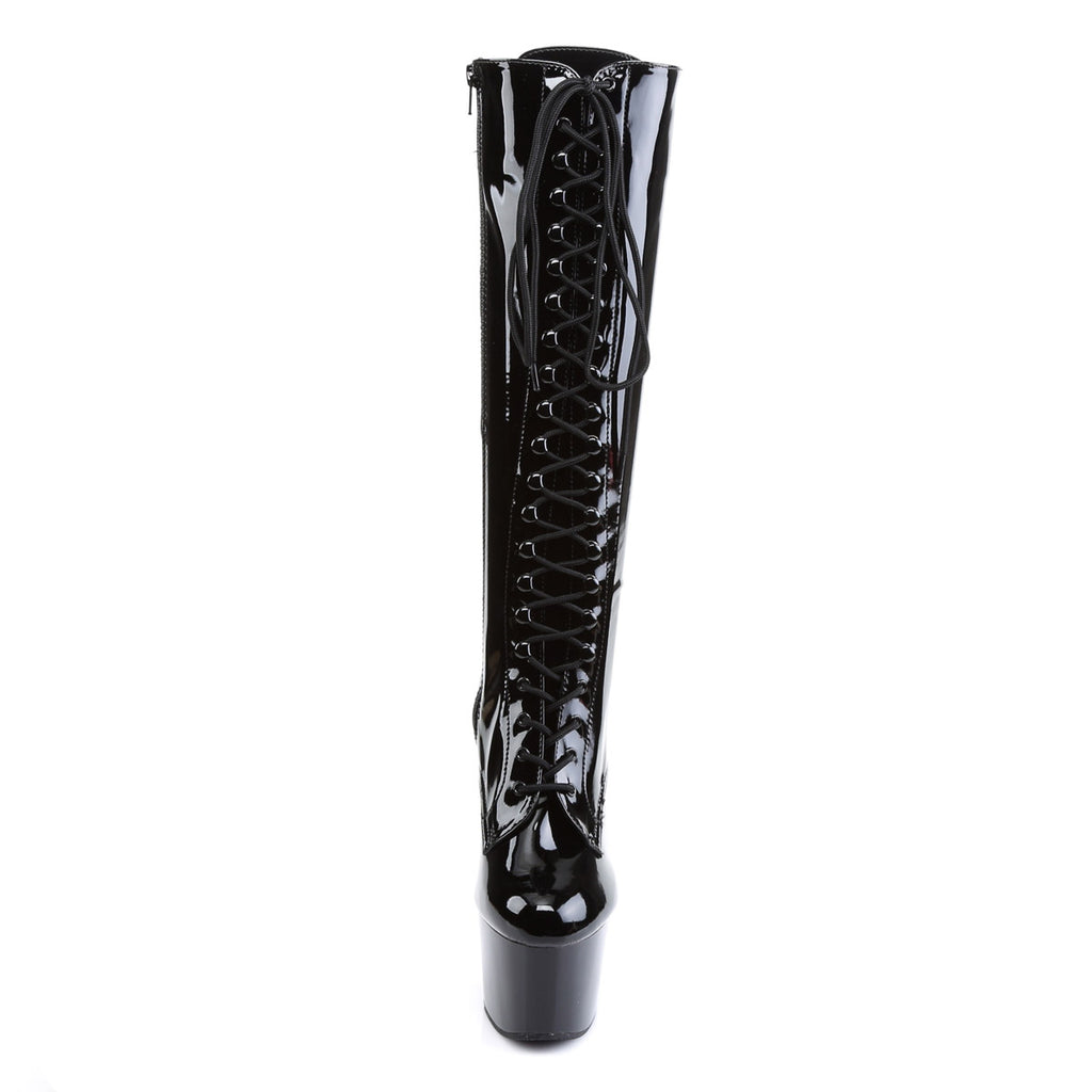7" Heel, 2 3/4" PF Lace-Up Stretch PF Knee Boot, Side Zip Pleaser Pleaser ADORE/2023