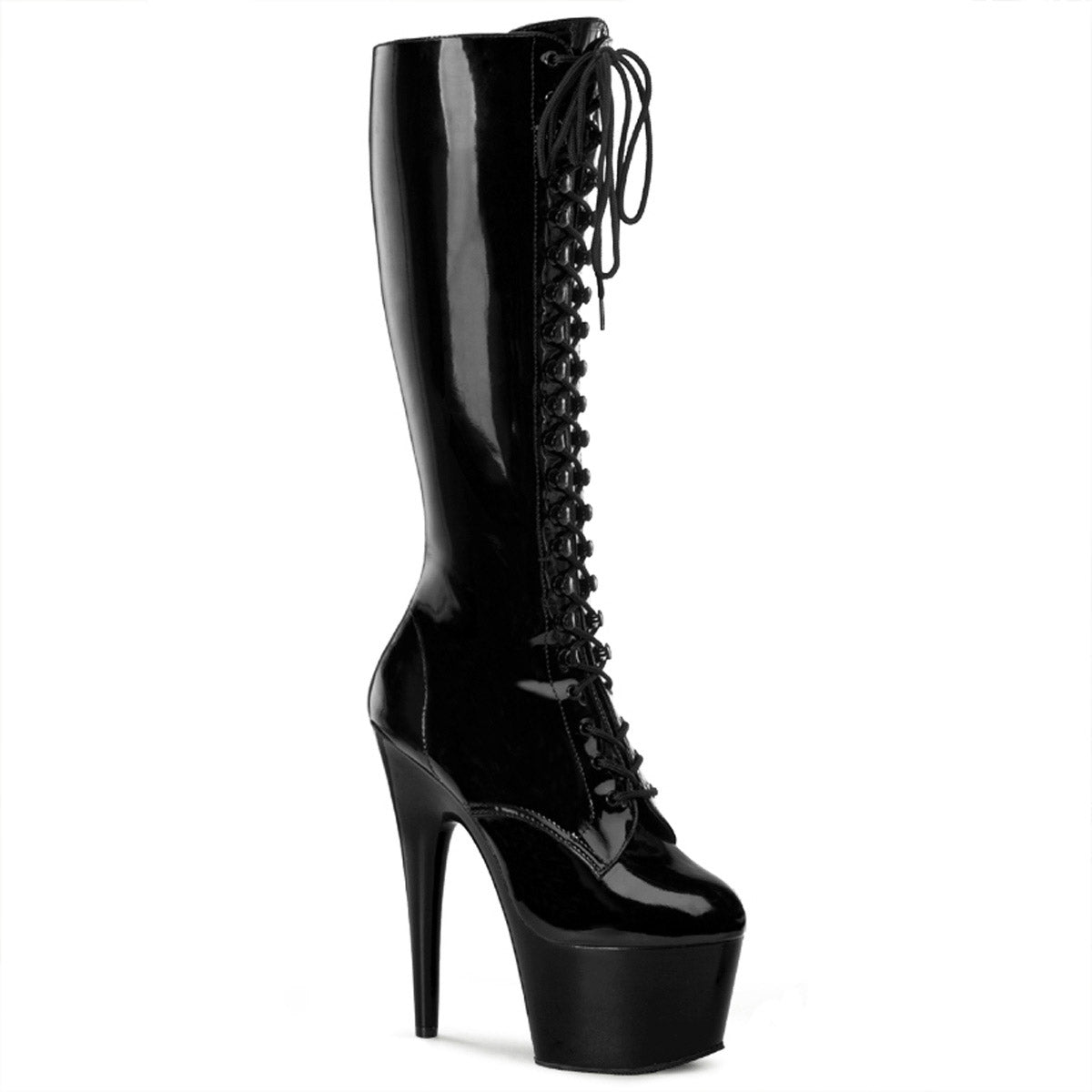 7" Heel, 2 3/4" PF Lace-Up Stretch PF Knee Boot, Side Zip Pleaser Pleaser ADORE/2023