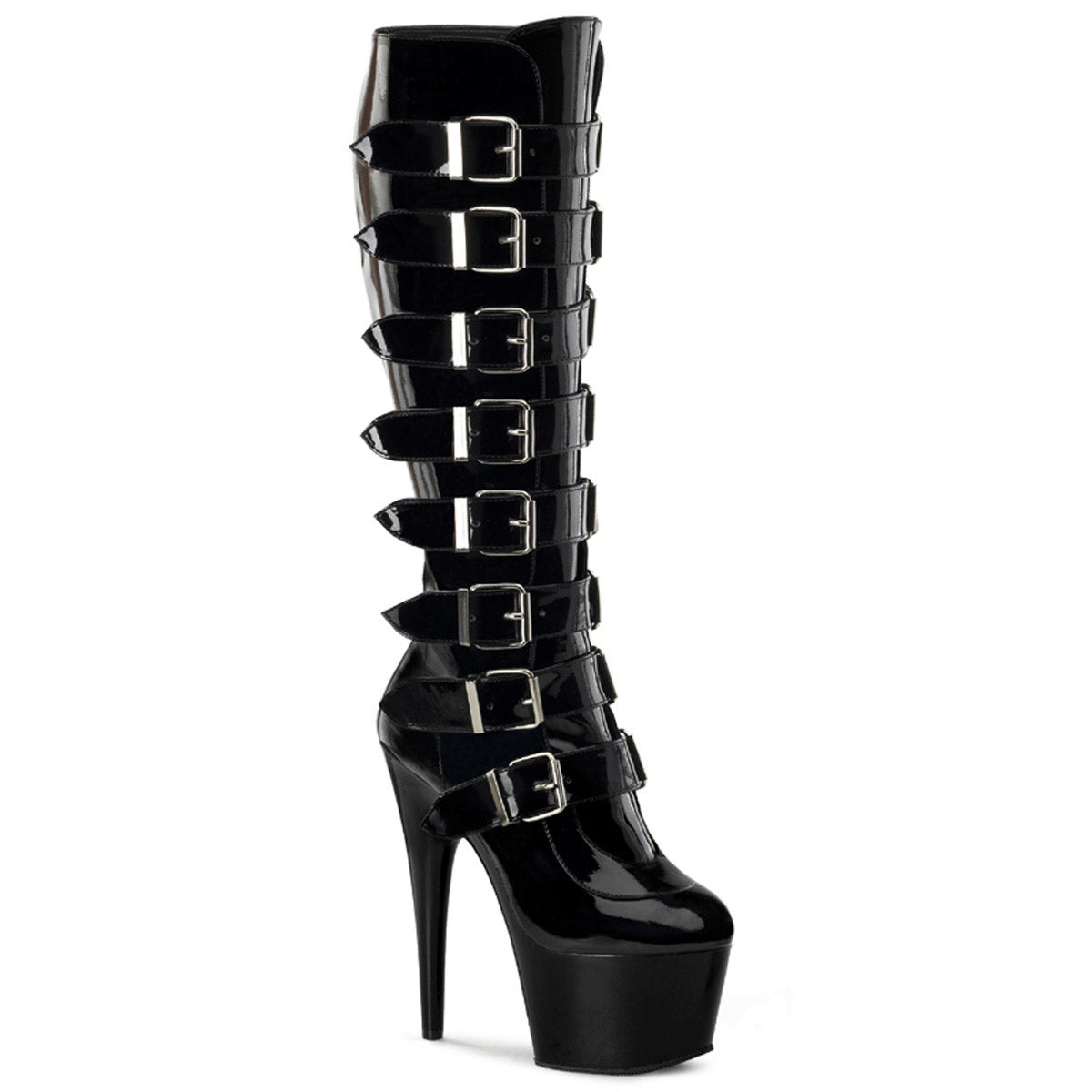 Sexy Buckle Accents Stiletto Platform Zip Side Knee High Boots Shoes Pleaser Pleaser ADORE/2043 Main image