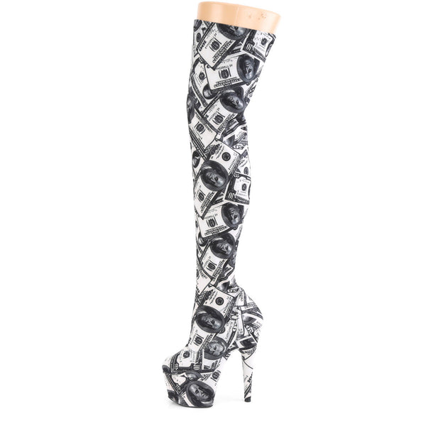 7" Heel, 2 3/4" Pf Stretch Thigh Boot, Side Zip Pleaser Pleaser ADO3000DP/W/BFA/M