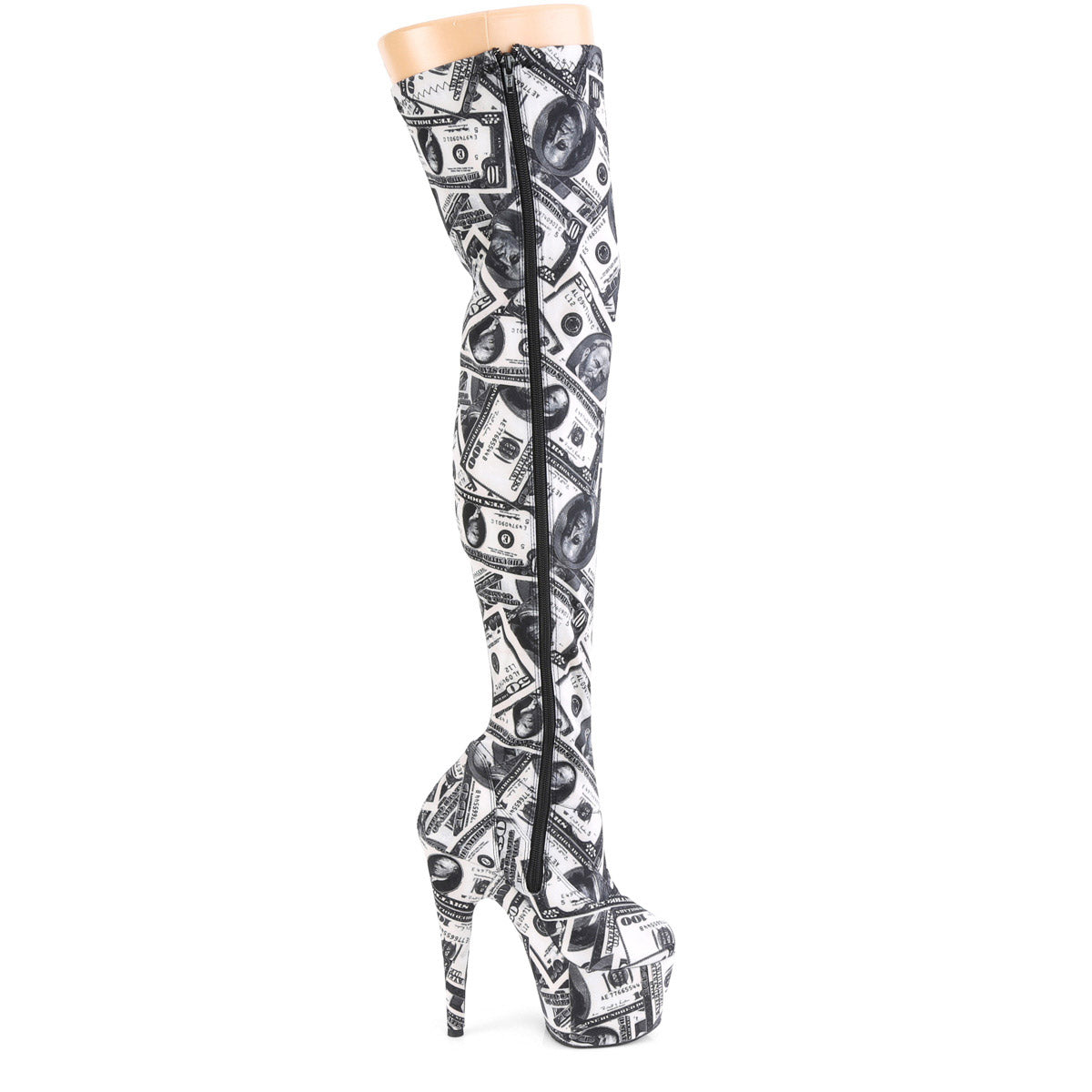 7" Heel, 2 3/4" Pf Stretch Thigh Boot, Side Zip Pleaser Pleaser ADO3000DP/W/BFA/M