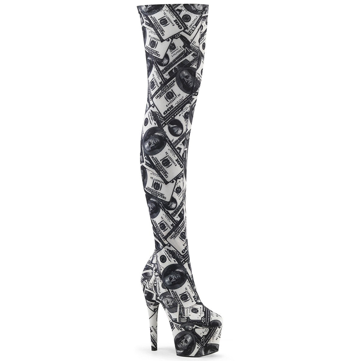 7" Heel, 2 3/4" Pf Stretch Thigh Boot, Side Zip Pleaser Pleaser ADO3000DP/W/BFA/M