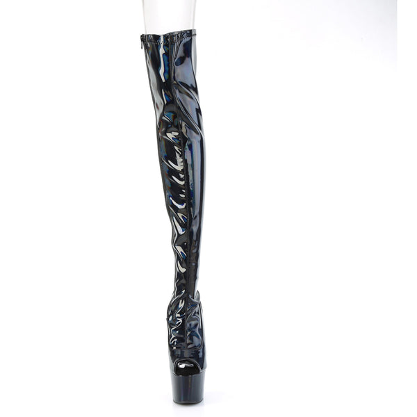 7" Heel, 2 3/4" Pf Peep Toe Thigh High Boot, Side Zip Pleaser Pleaser ADORE/3011HWR
