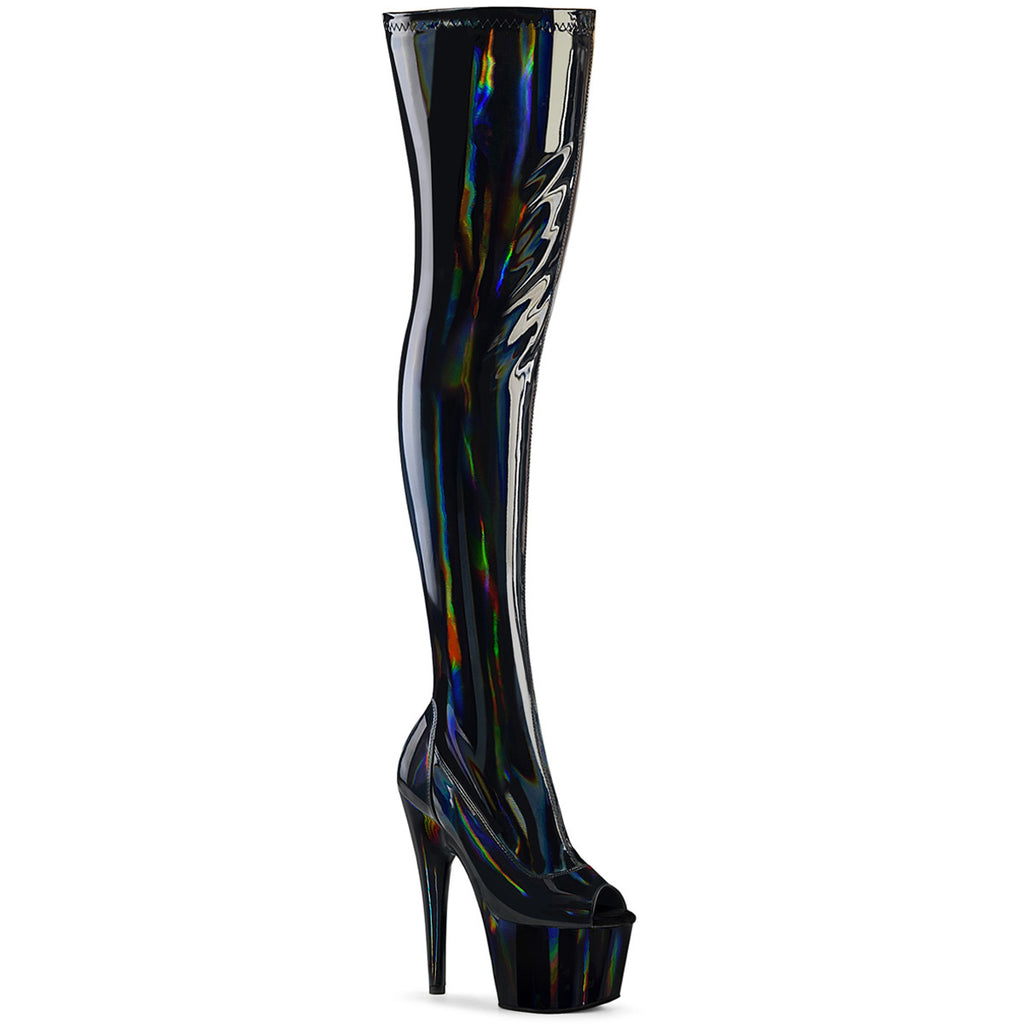 7" Heel, 2 3/4" Pf Peep Toe Thigh High Boot, Side Zip Pleaser Pleaser ADORE/3011HWR