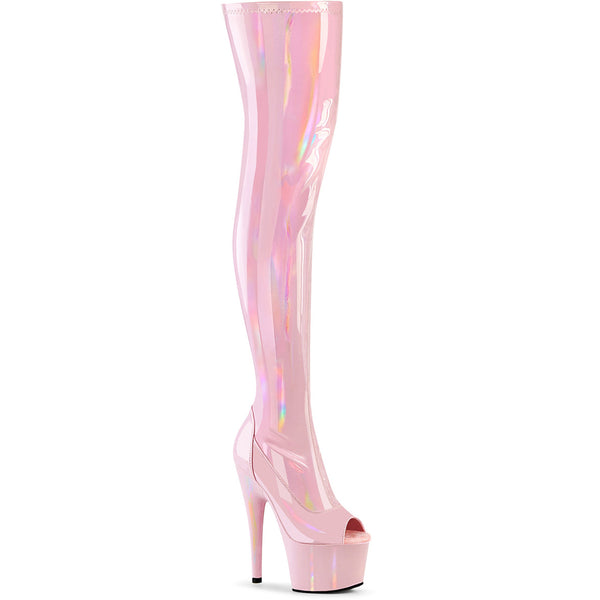 7" Heel, 2 3/4" Pf Peep Toe Thigh High Boot, Side Zip Pleaser Pleaser ADORE/3011HWR