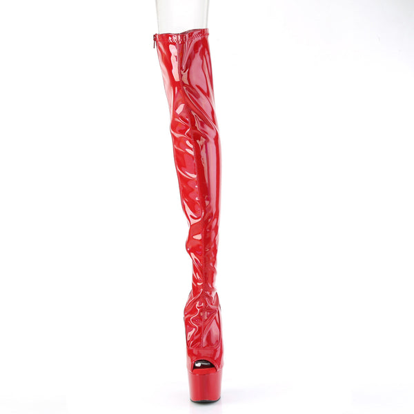 7" Heel, 2 3/4" Pf Peep Toe Thigh High Boot, Side Zip Pleaser Pleaser ADORE/3011HWR